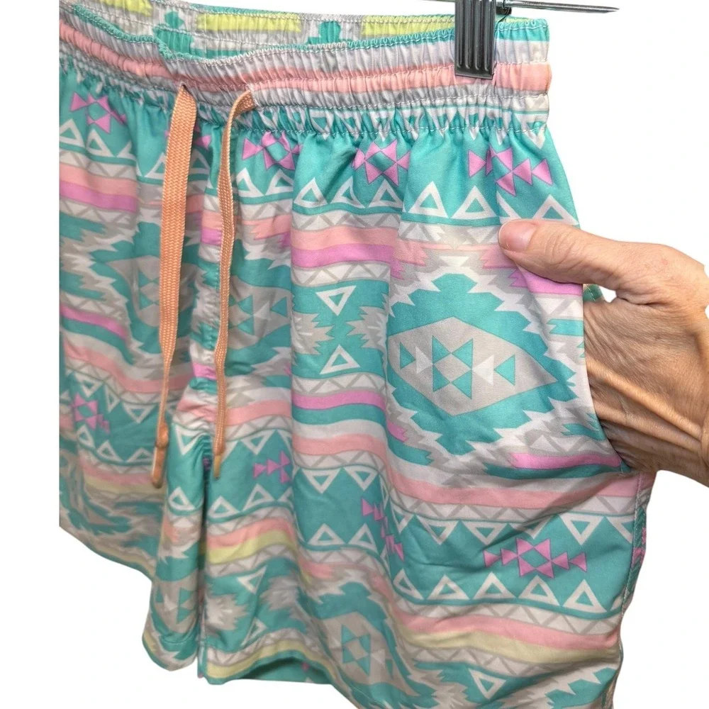 Chubbies The Mojitos Mens Swim Trunks Small Teal Pink Geometric 6